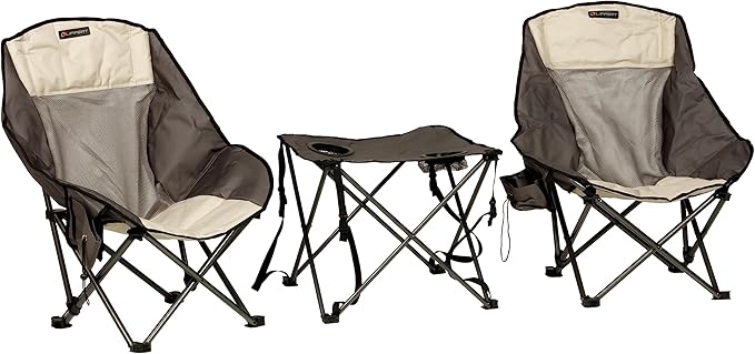 Lippert Baja Overlanding 3-Piece Chair & Table Set, 600-Denier Polyester Folding Chairs, Dual Cupholders, Innovative Scoop for Ultimate Comfort, Fold-up Convenience - 2022114831