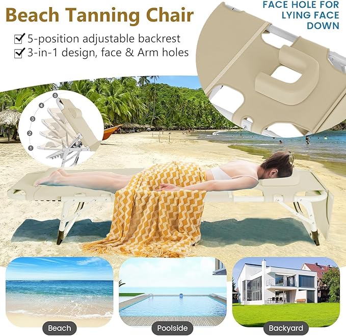 ABORON Patio Lounge Chair, Folding Guest Bed Cot for Adults, 500LB Heavy-Duty Capacity, Portable Extra Bed with Comfort Mat, Quick Fold Design for Indoor Guest Stays & Temporary Use
