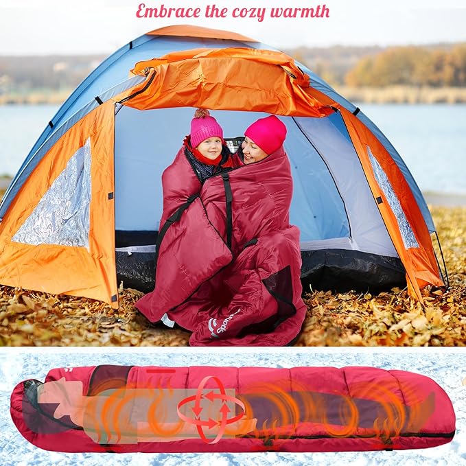 Sportneer Heated Sleeping Bag with 5 Heating Zones, Warm Flannel Cold Weather Sleeping Bag for Adults, 3 Heat Levels USB Powered (Power Bank Not Included), Winter Camping & Outdoor Hiking