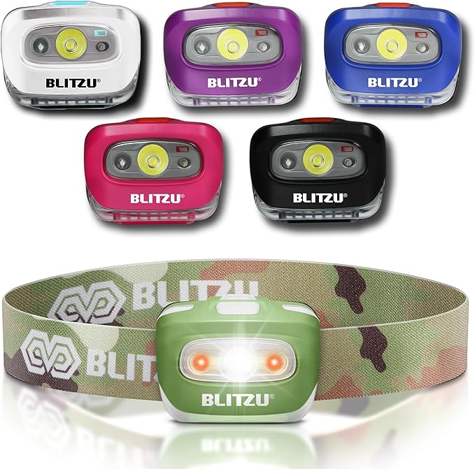 BLITZU Led Headlamp Flashlight for Adults and Kids. Super Bright Outdoor Headlight Headlamps. Head Lamp with Red Safety Light Great for Running, Camping, Reading, Hiking at Night Time CAMO