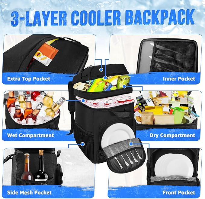 WOTOW Backpack Cooler 45 Cans - Tactical Insulated Soft Cooler Bag - Large Capacity Leakproof Back Pack, for Women Men, Cooler Backpack Camping Hiking Picnics Beac