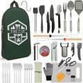 BOMKI Grilling and Camping Cooking Utensils Set for The Outdoors BBQ - Camping Utensil Set Kitchen Set Cookware Accessories Glamping Essentials Camp Stuff Camp Cooking Set (Green Pro)
