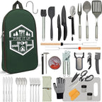 BOMKI Grilling and Camping Cooking Utensils Set for The Outdoors BBQ - Camping Utensil Set Kitchen Set Cookware Accessories Glamping Essentials Camp Stuff Camp Cooking Set (Green Pro)
