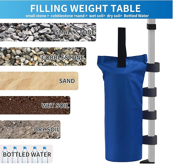 Joramoy Heavy Duty Canopy Weight Bags(120LBS) for Pop up Tent, Leg Canopy Weights Sand Bags for Instant Outdoor Sun Shelter Patio Umbrella,Set of 4, Blue(Without Sand)