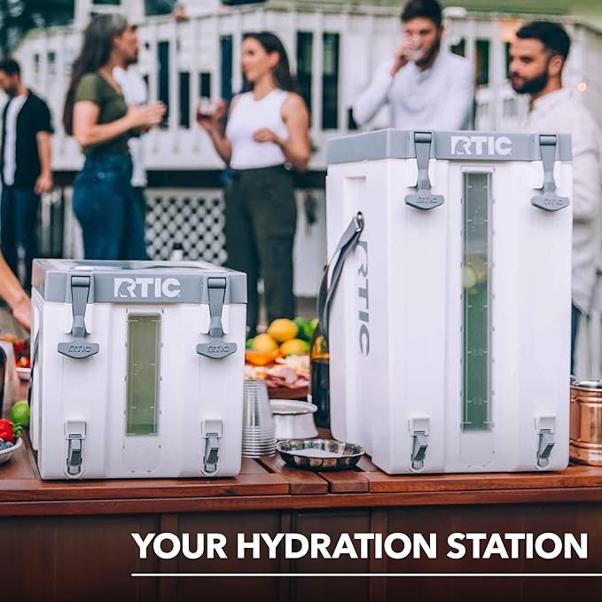 RTIC Halftime Water Cooler Portable Carrier Container, Drink Beverage Dispenser, Stackable with 2 Taps, Bottleless, BPA-Free, for Sports, Camping, BBQ, Parties, Picnic, & More, White