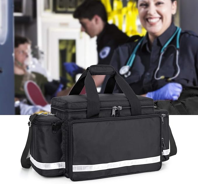 Trunab First Aid Bag Empty Medical Duffel First Responder Trauma Storage with Inner Dividers and No-scratch Bottom, Ideal for EMT, EMS, Paramedics, Bag Only, Black