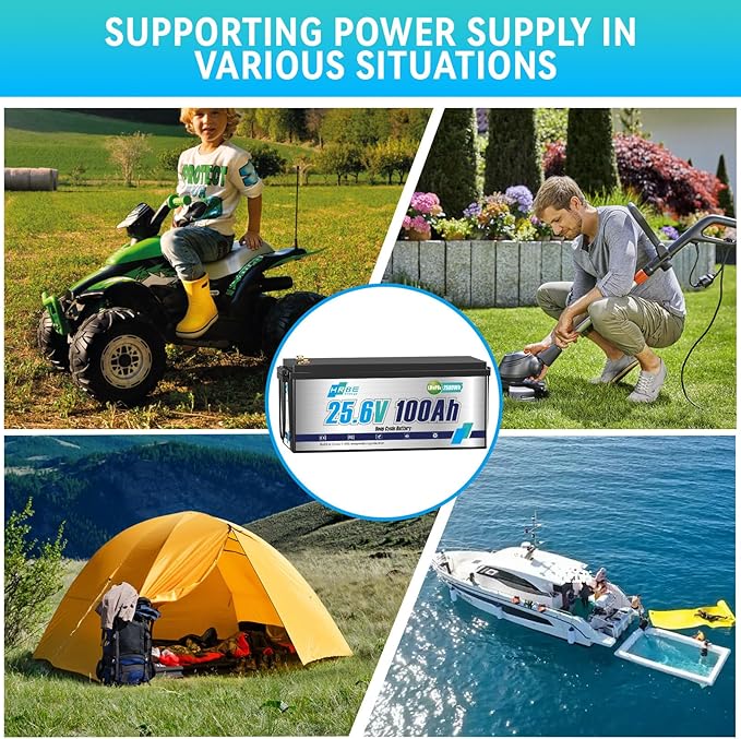 24V 100Ah LiFePO4 Battery, Built-in 100A BMS Lithium Batteries, 5000+ Cycles Lithium Iron Phosphate Battery, Perfect for RV, Solar System, Trolling Motor, Camping