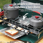 Camping Stove, 3 Burners Propane Portable Camp Stove with Regulator, Push-Button Instant Ignition, Adjustable Burners & Wind Guards for Car BBQ Picnics Outdoor Cooking (GREEN-20400 BTUs)