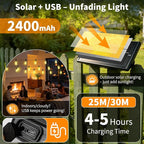 Outdoor Solar String Lights Waterproof: ST38 100ft Shatterproof Patio Lights - Solar Powered & USB Dual Charging - 3 Modes Button Control - Garden Backyard Gazebo Porch Party Decor