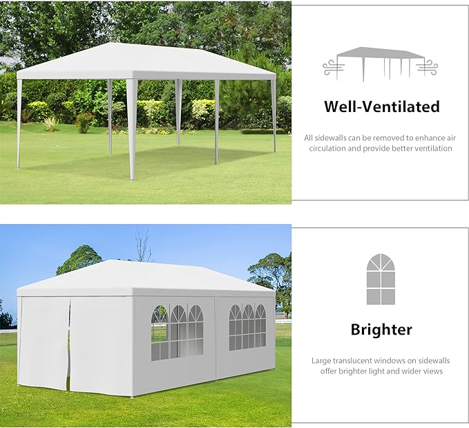 Smartxchoices 10' x 20' Outdoor White Waterproof Gazebo Canopy Tent with Removable Sidewalls Windows Heavy Duty Tent for Party Wedding Events Beach BBQ…