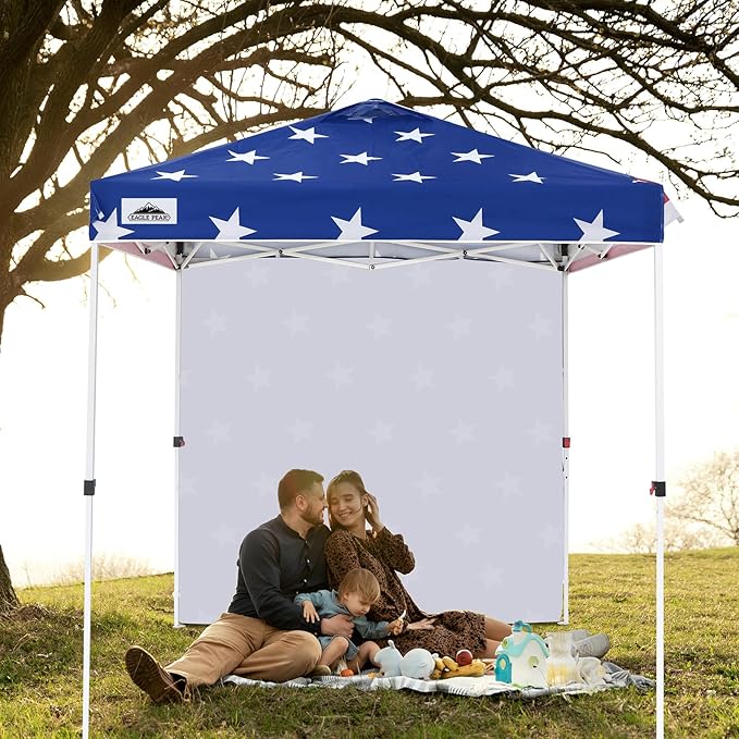 EAGLE PEAK Commercial Canopy 6.6x6.6 Pop Up Canopy Tent with 1 Sidewall, Easy Setup Heavy Duty Instant Event Shelter for Vendors & Markets, Outdoor Sun Shade, American Flag