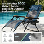 PHI VILLA XXL Oversized Padded Zero Gravity Chair Set of 2, Foldable Patio Recliner, 30" Wide Seat Anti Gravity Lounger with Armrest and Cup Holder, Support 400 LBS (Blue Accents)