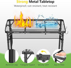 Tri-fold Camping Table, 3 Heights Adjustable Grill Table with Storage Bag, Aluminum Frame Folding Tables, Portable Handle for Outdoor Camping Picnic Cooking BBQ, 35.43"x15.75", Black