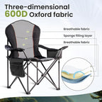 Oversized Camping Chair Heavy Duty- Portable Folding Chair, Cup Holder & Waterproof Phone Case for Adults, Beach, Hiking, Backyard (Black & Light Gray, 1 PCS)