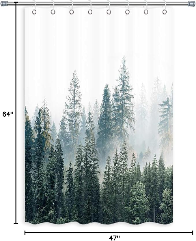 RV Shower Curtain Nature Forest Mountain Camper Shower Curtains for Travel Trailer Bathroom Woodland Tree Camping Bath Accessories Set with Hooks 47 x 64 Inches