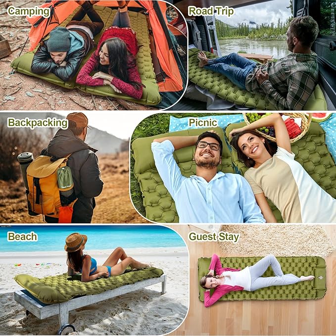 Night Cat Backpacking Tents with 2 Pack Inflatable Sleeping Pad for 2 Persons Outdoors Easy Clip Setup Tent Camping Combo Set