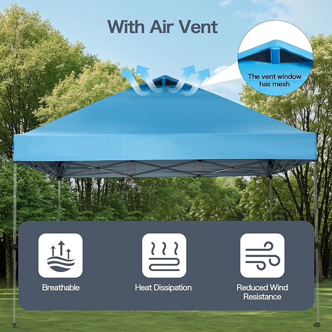 10x10 Canopy Replacement Top with Air Vent, Pop Up Canopy Replacement for Straight Leg Canopy Tent, Canopy Replacement Cover UV Resistant Waterproof for Garden Patio Camping (Top Only)(SkyBlue)