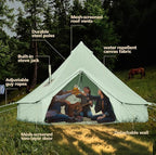 Cotton Canvas Bell Tent, Waterproof Large Tents with Sturdy Center & Door Pole and Space for 4/6/8 Person All 4 Season Camping Yurt Tent