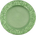 100 Pcs Green Charger Plates Bulk, 13" Antique Round Charger Plates Set, Plastic Embossed Decorative Chargers Floral Dinner Plate for Christmas Wedding Party Event Decor (Green)