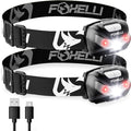 Foxelli USB-C Rechargeable LED Headlamp – Super Bright, Lightweight Head Lamp for Running, Camping, Hiking & Work – Comfortable Fit for Adults & Kids