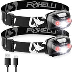 Foxelli USB-C Rechargeable LED Headlamp – Super Bright, Lightweight Head Lamp for Running, Camping, Hiking & Work – Comfortable Fit for Adults & Kids