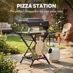 Folding Grill Table, Pizza Oven Table & Portable Table with Bottom Shelf, Tool Hooks, Trash Bag Holder & Paper Towel Rack, Grill Stand for Pizza Oven & Tabletop Griddle, BBQ & Tailgating, Black