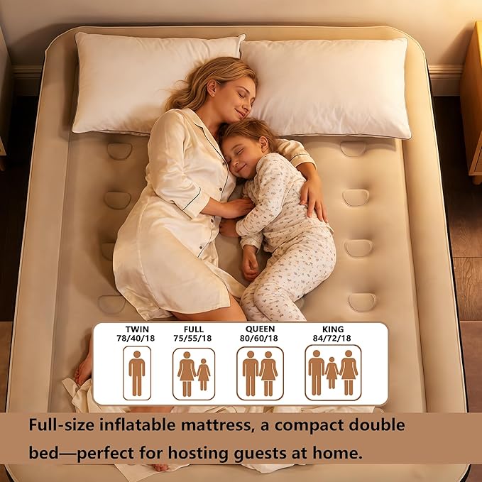 air Mattress Full with Built in Pump – 18-Inch Thickened air Bed Suitable for Camping, Home use, and Guest Accommodation, Supports Up to 650 Pounds
