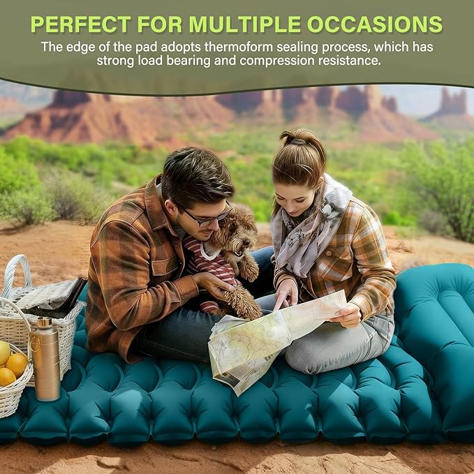 Camping Sleeping Pad, Ultralight Camping Pad with Pillow Built-in Foot Pump Inflatable Sleeping Mat Compact for Camping Backpacking Hiking Traveling-Green