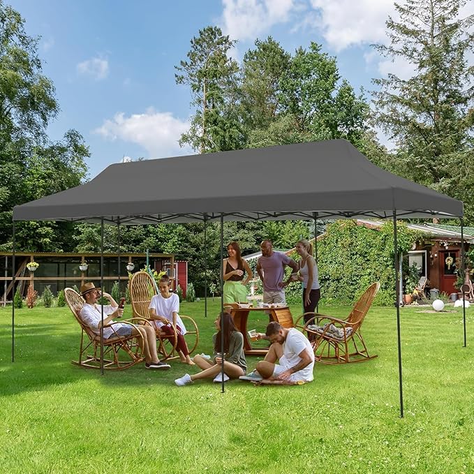EROMMY 10x30 Pop Up Canopy Tent, Commercial Instant Canopy Heavy Duty with Roller Bag, 8 Sand Bags, 8 Wind Ropes & Ground Nails, Outdoor Canopies for Events, Parties and Camping, Blue