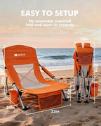 AKSOUL Folding Beach Chair for Adults: Low/High Back Chairs with Carry Bag - Extra Wide Seat Chair with Comfortable Pillow & Storage Pocket (1 Pack & 2 Pack, Blue)