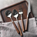 Dishwasher Safe,Silverware Set for 4 with Wooden Handles, 18/8 Stainless Steel, Suitable for VIP Gatherings, Camping Adventures