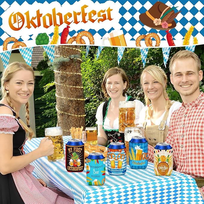 Oktoberfest Can Cooler Sleeves, 18pcs Oktoberfest 12 oz Cold Drinks Bavarian Style Beer Drink Can Bottle Cooler Sleeves for Oktoberfest Party Favors Decorations Supplies
