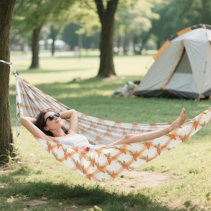 Carrot Orange Plaids Camping Hammocks Cloth Hammock for Outside Patio Garden
