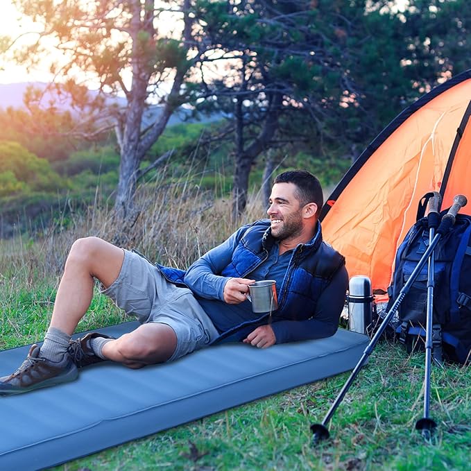 Giantex 4 Inch Self Inflating Camping Mat, Blue, Waterproof & Durable TPU Material, Portable & Lightweight Design