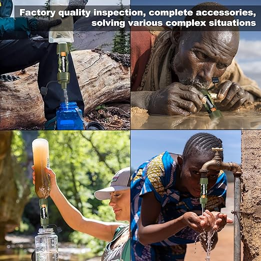 Water Filter Straw - Personal Water Purifier, Camping Water Filtration System, Straw Water Purification - Outdoor Emergency and Survival Gear for Hiking, Camping and Travel (2pcs)