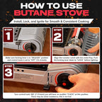 12,000 BTU Portable Butane Camping Stove with 4 x 8oz. Butane Fuel Canister Combo, Double Wind-Guard Portable Stove w/Carry Case for Road Trips, Camping, Tailgating & Emergencies by Chef Master 90235