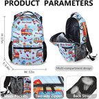 Kids Boys Backpack with Lunch Box Set, Set of 3 Fire Truck School Backpacks Matching Combo for Children Students, Toddler Bookbag and Pencil Case Bundle for Kindergarten Preschool Primary