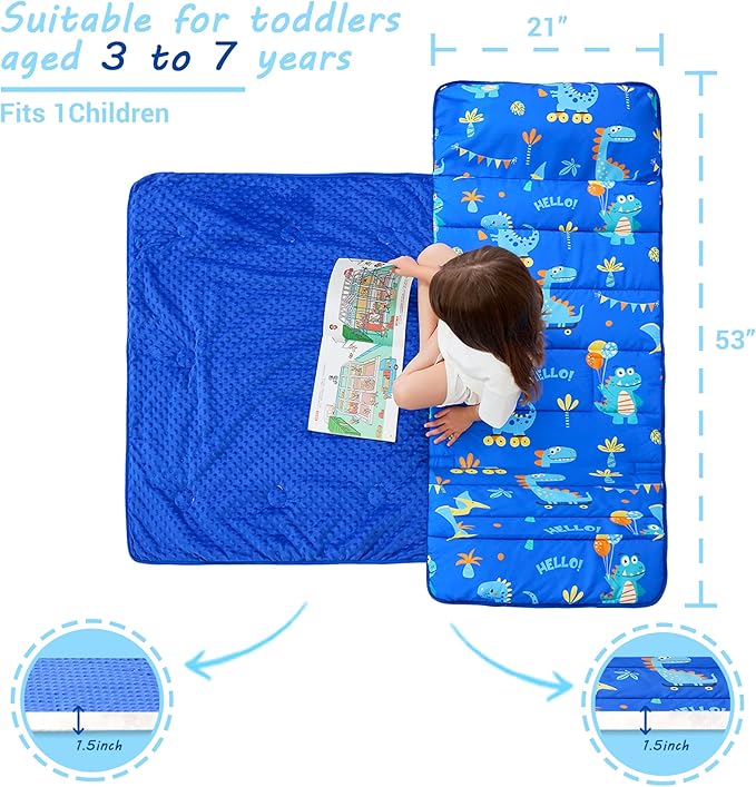 Toddler Nap Mat with Pillow and Blanket, Extra Large Rolled Napping Mats,Slumber Bags for Boys Girls,Kids Sleeping Bag for Daycare, Preschool Travel Camping