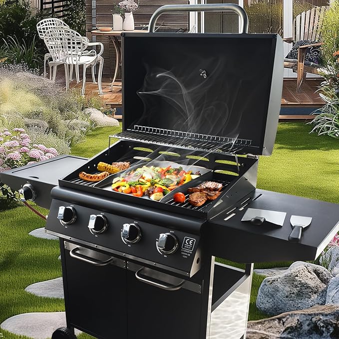 16"×12" Griddle for Gas Grills, Stainless Steel Flat Top Griddle with 2pcs Spatulas for Outdoor Gas & Charcoal Grills, Universal Cooking Plate for Camping Tailgating Parties