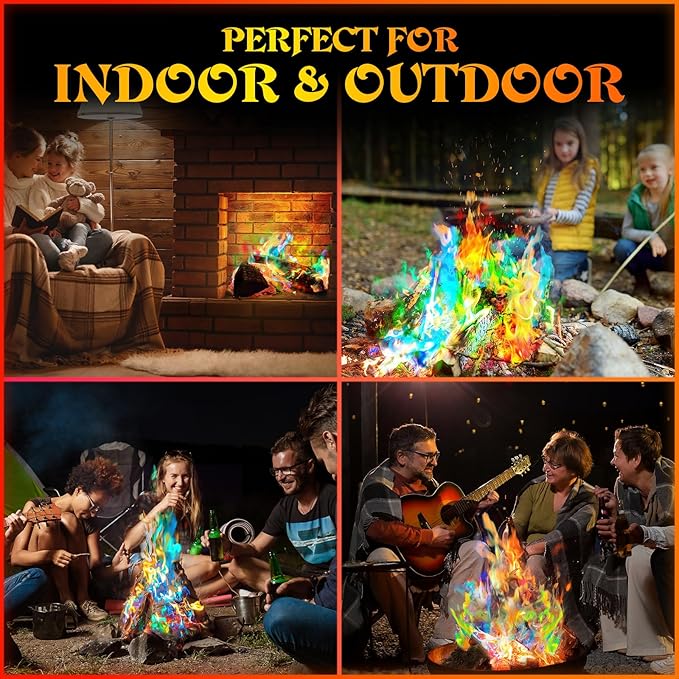 MEKER Fire Color Changing Packets - Fire Pit, Campfires, Outdoor Fireplaces, Bonfire - Magic Colorful Changing Fire - Perfect Fire Camping Accessories for Kids & Adults (24 Pack)