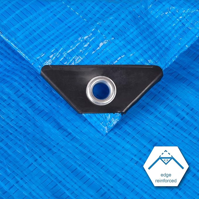 CARTMAN Finished Size 14x20 Feet Blue Poly Tarp 5 Mil Thick, Multipurpose Protective Cover for Camping, Tent, Boat, RV, Car