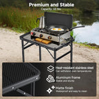 Folding Camping Table, 22" x 15" Picnic Table with 3 Adjustable Height Max 27.5", Matte Black Aluminum Folding Table with Handle for Party, Dining, Garden, Patio, Market (2-Fold Mesh Tabletop)
