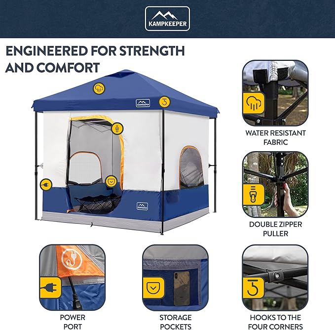 KAMPKEEPER 6 Person Camping Tent, 10x10 Pop Up Canopy Tent with Camping Inner Tent, Converts 10'x10' Straight Leg Canopy into Camping Tent–Fully Vented Roof(Canopy & Frame Included)