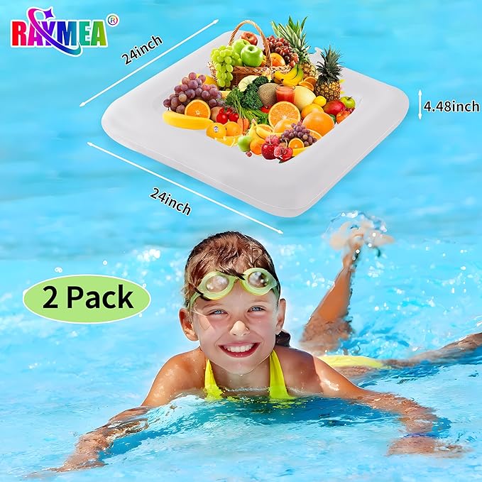 Inflatable Ice Serving Bar 2 PCS, Portable Salad Ice Tray Food Drink Pool Containers Inflatable Cooler for Summer Parties, BBQ, Graduation, Camping or Picnic (24 Inch White)