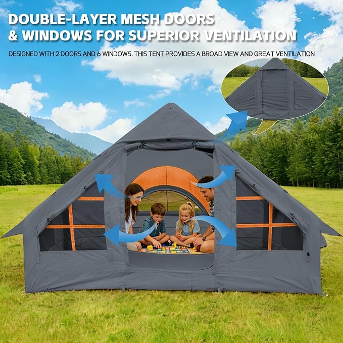 Inflatable Tents for Camping - Easy Blow Up Glamping Tent with Hand Pump, Waterproof PVC Air Inflatable Tent House for Family Weekend Camping