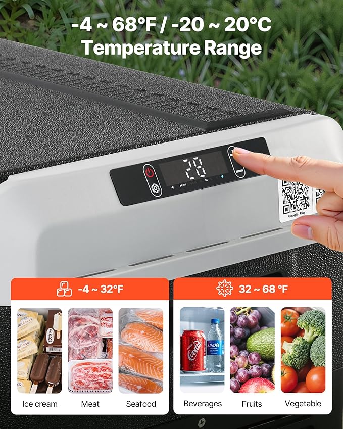 VEVOR 12 Volt Car Refrigerator, 31.7QT/30L Car Fridge, Portable Electric Cooler with -4℉~68℉ Adjustable Temperature, 12/24V DC and 100-240V AC Compressor Freezer for Outdoor, Camping, Travel, RV