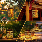 Solar Lanterns Outdoor Waterproof Solar Garden Lights Hummingbird Gifts for Women Mom Grandma 50LM LED Metal Hanging Lanterns with Handle Garden Decor Light for Table Pathway Walkway, 1 Pack