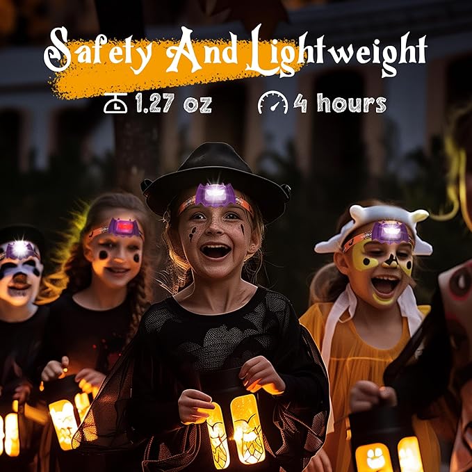 EverBrite Halloween Bat Headlamps Halloween Gifts, 5 Pack Head Lamps with Warm/Red/Strobe 3 Modes, Headlights for Halloween Party and Decorations