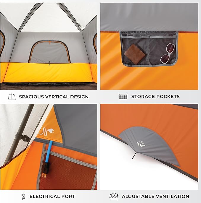 CORE Tent for Family Camping | 4 Person & 6 Person Portable Camp Tent with Carry Bag for Outdoor Car Camping | Included Gear Loft Organizer for Camp Accessories