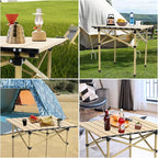 Wind Tour Portable Camping Table Folding Side Table Aluminum Lightweight Table with Carry Bag for Outdoor Cooking Hiking Picnics BBQ Travel (Khaki)